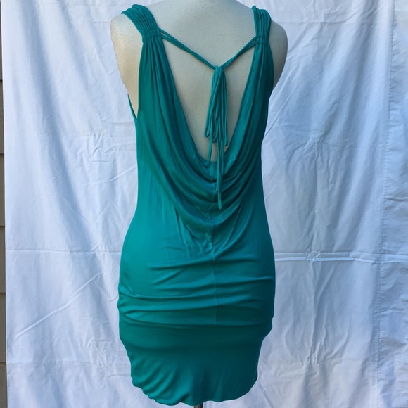 Fitted Deep Scoop Front + Back Teal Dress - Picture 2 of 2